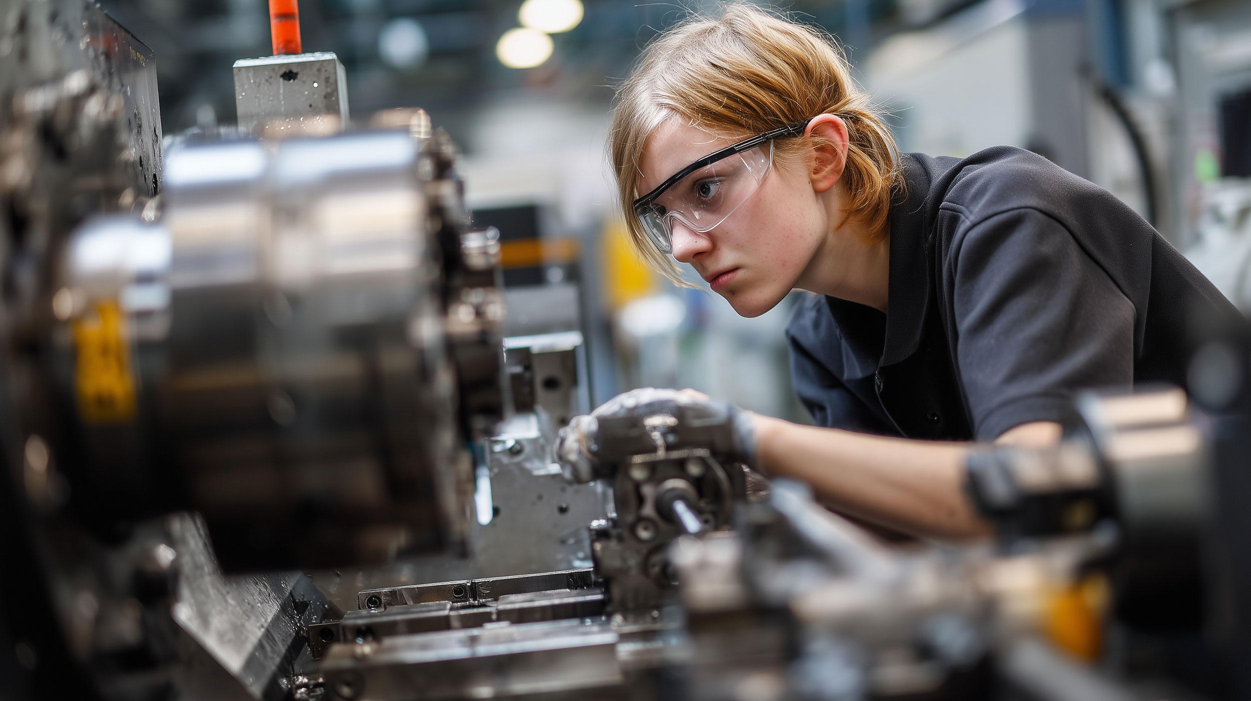 Ein Lehrling arbeitet an einer Maschine