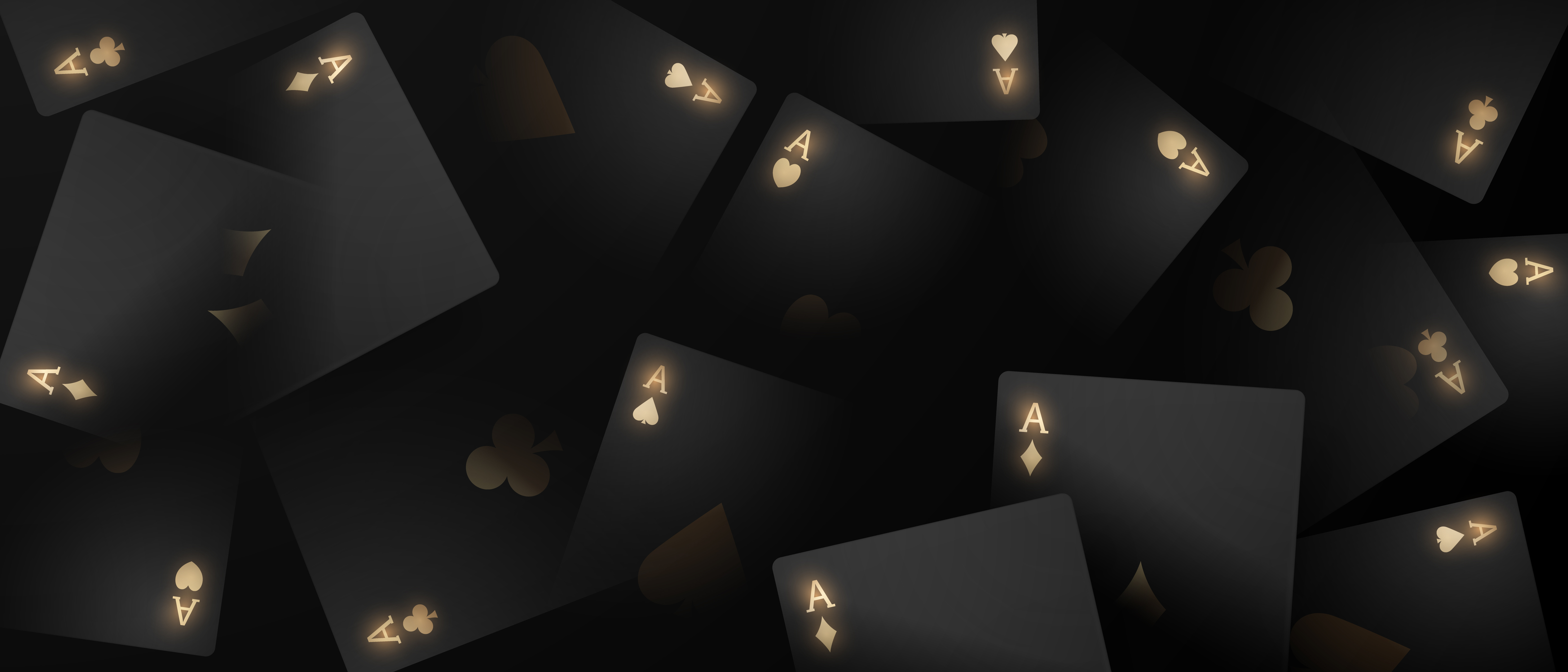 Ein Stapel schwarzer Spielkarten mit goldenem Aufdruck auf dem Avers