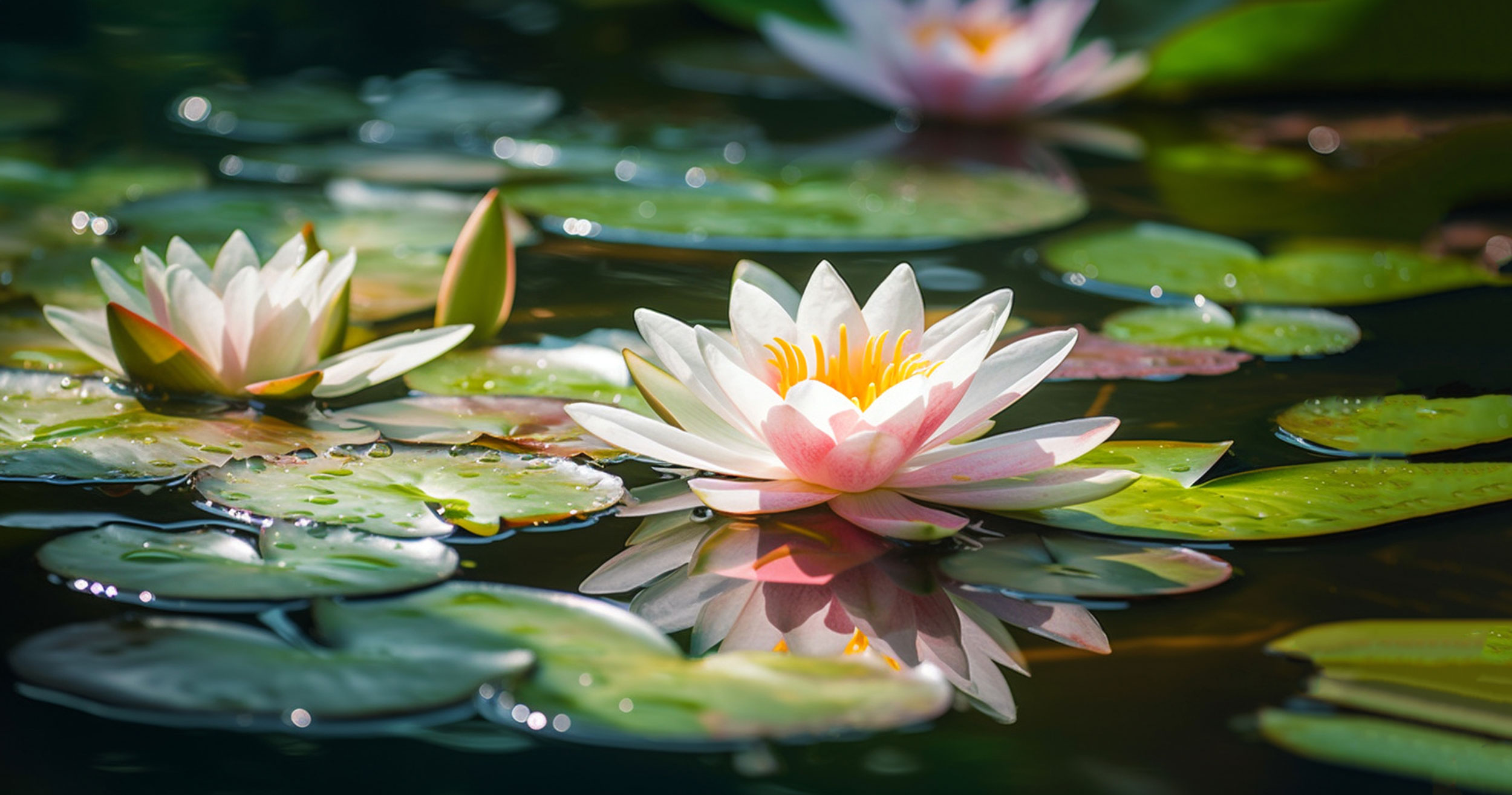 eine strahlende Lotusblüte sticht in einem Teich voller Lotusblätter hervor