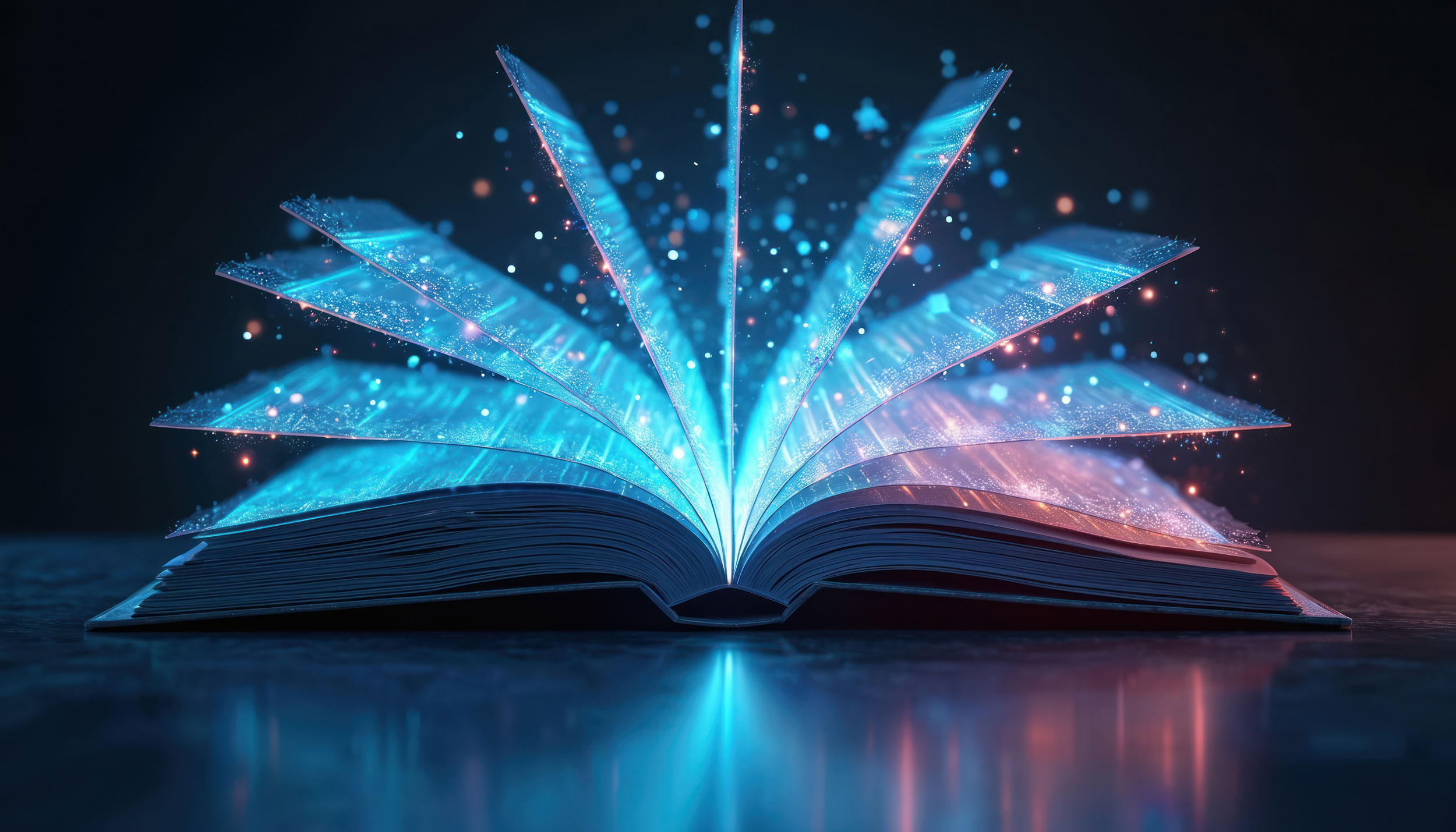 Ein offenes Buch mit digital aussehenden Seiten.