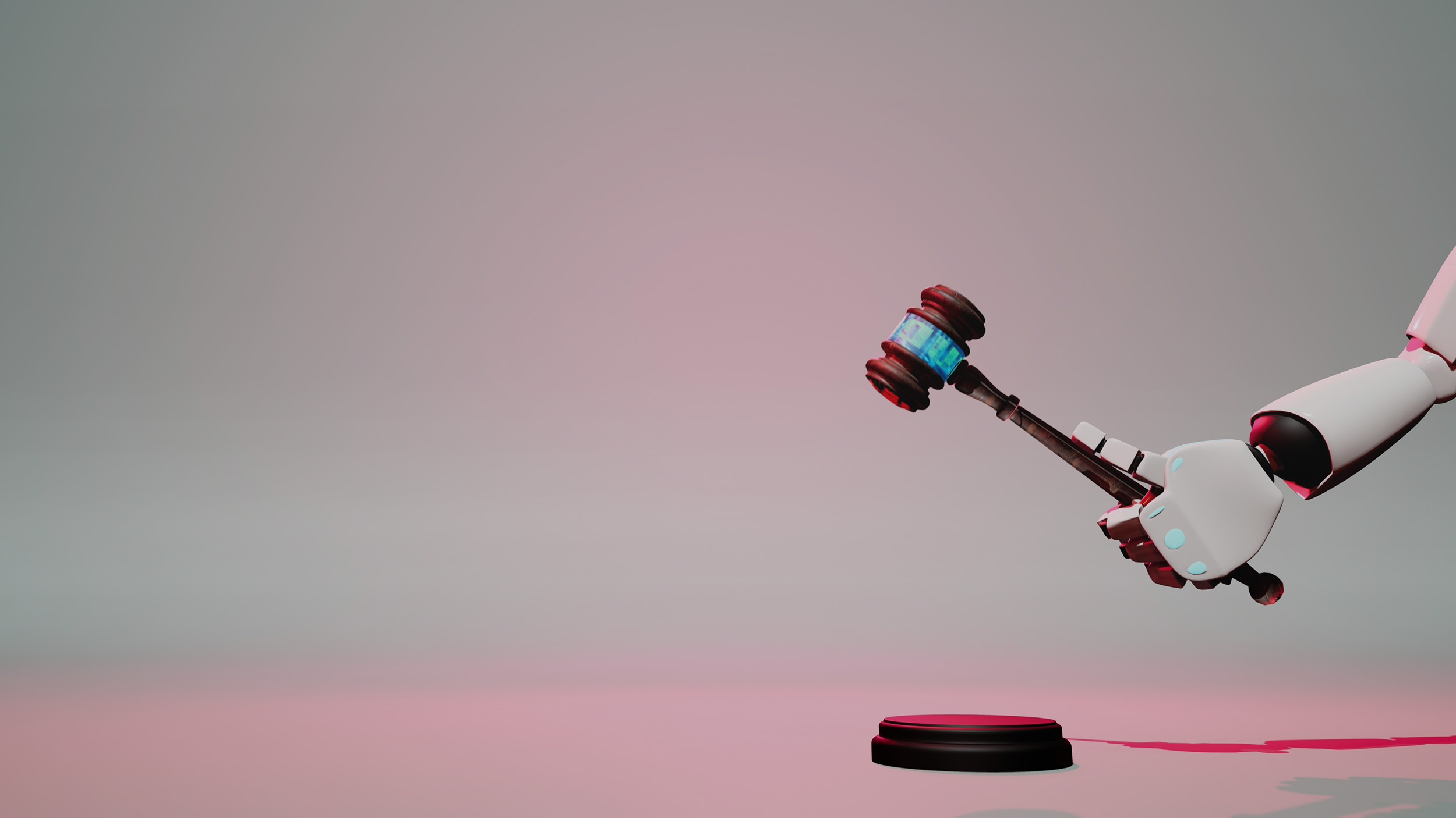 Roboterarm Mit Hammer vor weißem Hintergrund
