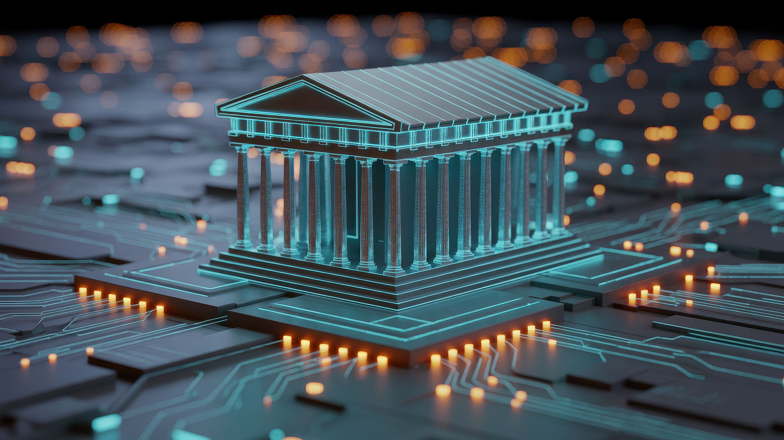 Bankgebäude auf einem Computerdatenboard
