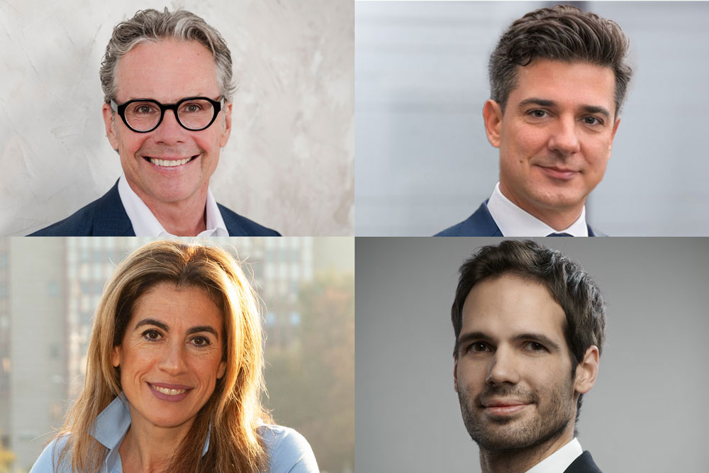 Portraitaufnahmen von vier Personen: Stephan Heid, Emir Prcic, Alexandra Terzaki und Stefan Ullreich als imh Fachbeirat zum Thema Vergabe