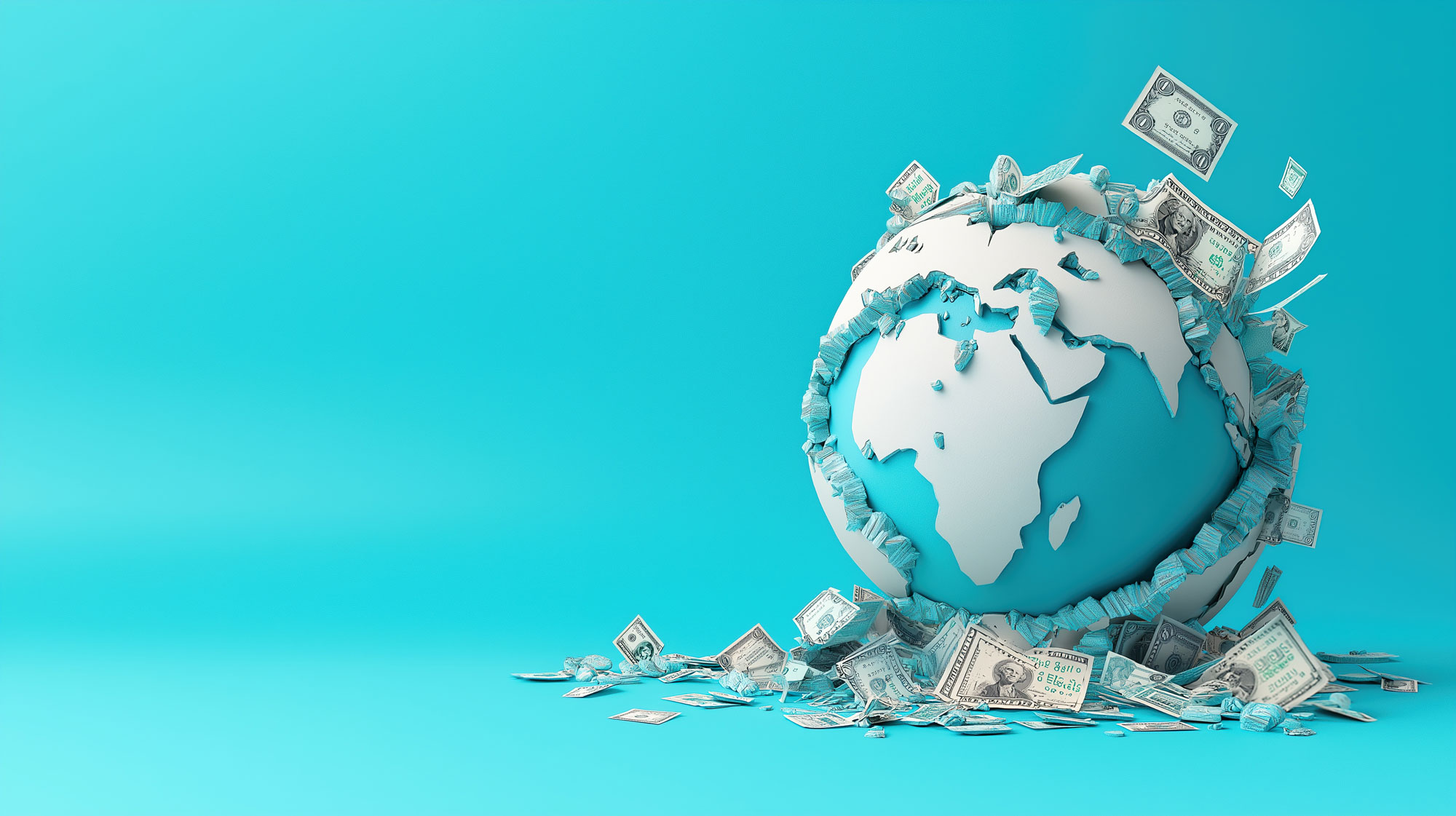Planet Aus Geld vor blauem Hintergrund